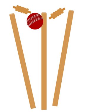 kriket sopası ve topu beyaz arka plan üzerinde izole bir spor oyunu stok vektör illüstrasyon için