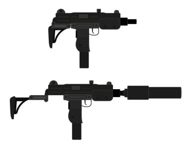 Beyaz arka plan üzerinde hisse senedi vektör illüstrasyon izole makine el silah silah submachine