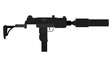 Beyaz arka plan üzerinde hisse senedi vektör illüstrasyon izole makine el silah silah submachine