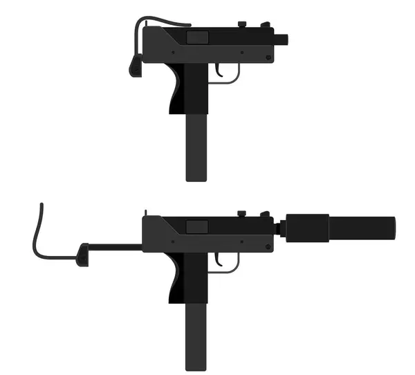 Submachine Machine Hand Gun Weapons Stock Vector Illustration Isolated White — Stock Vector