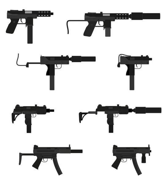 Пістолет Кулемет Ручної Зброї Запас Векторні Ілюстрації Ізольовані Білому Тлі Векторна Графіка