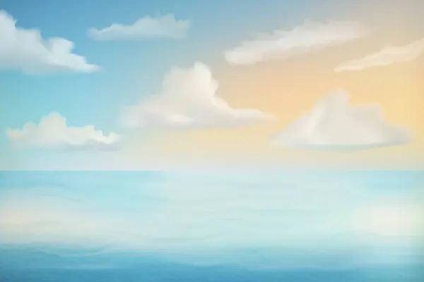Zeegezicht Met Zand Strand Zee Golven Lucht Wolken Vector Illustratie Vectorbeelden