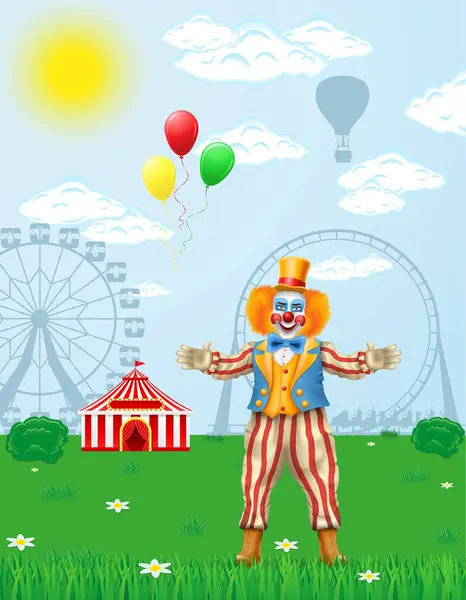 Vrolijk Clown Acteur Circus Karakter Vector Illustratie Geïsoleerd Achtergrond — Stockvector