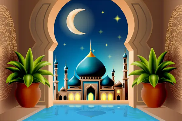 Iszlám Mecset Muszlimok Imák Állomány Vektor Illusztráció Jogdíjmentes Stock Vektorok