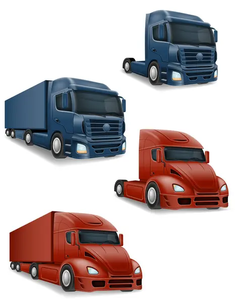 Вантажні Вантажні Автомобілі Доставка Вантажівки Великий Векторні Ілюстрації Ізольовані Білому Стокова Ілюстрація