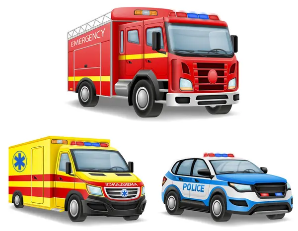 Automobile Various Emergency Rescue Services Car Vector Illustration Isolated White Stock Illustration