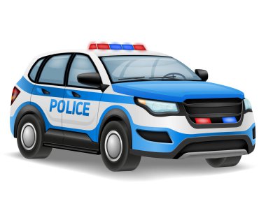 Polis otomobil araç vektör illüstrasyonu beyaz arkaplanda izole edildi