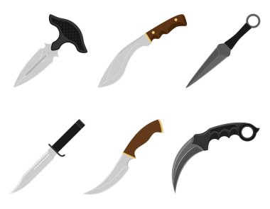 Düz stil vektör illüstrasyonunu öldürmek için kullanılan savaş bıçağı silahı arka planda izole edilmiş