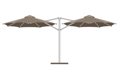 Terastaki bar ve kafeler için büyük güneş şemsiyesi veya beyaz arkaplanda izole edilmiş plaj düz stil vektör çizimi