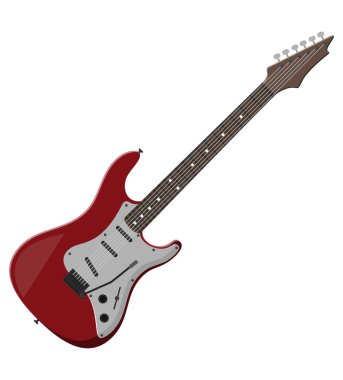 Beyaz arkaplanda izole edilmiş elektro gitar enstrümanı düz stil vektör çizimi