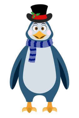 Yeni yıl penguenleri yeni yıl bayram sembolü düz stil vektör çizimi