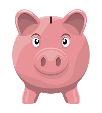 Seramik pembe domuz para kutusu para tasarrufu için vektör illüstrasyonu beyaz arka planda izole