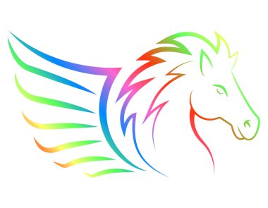 Pegasus logosu, beyaz arka planda izole edilmiş kanat vektör çizimi olan mitolojik uçan at.