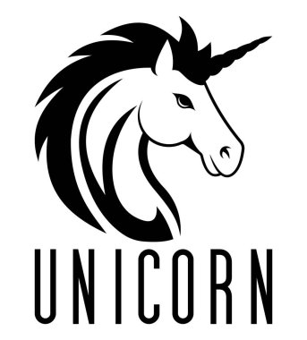 Boynuz vektör çizimi beyaz arka planda izole edilmiş tek boynuzlu at logosu mitolojik atı