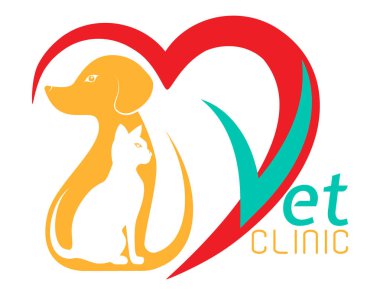 Veterinerlik kliniğinin kedi köpek logosu beyaz arka planda izole edilmiş iş ya da şirket vektör illüstrasyonu