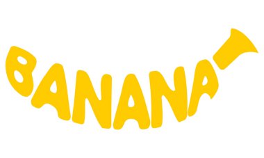 Muz adı: Meyve logosu. İşiniz için yaratıcı ve orijinaldir. Beyaz arkaplanda izole edilmiş vektör logoti çizimi.