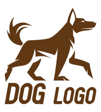 Köpek logosu yaratıcı ve özgün. Beyaz arka planda izole edilmiş iş ya da şirket logoti vektör çizimi için.