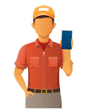 teslim genç adam kurye servis vektör illüstrasyon beyaz arka planda izole