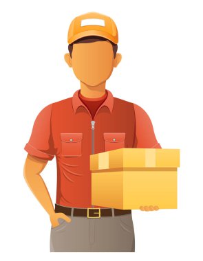 teslim genç adam kurye servis vektör illüstrasyon beyaz arka planda izole