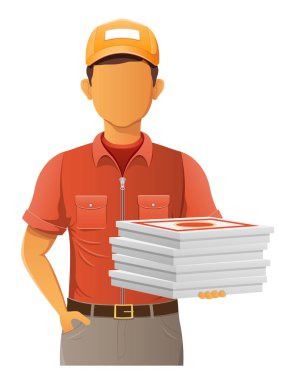 teslim genç adam kurye servis vektör illüstrasyon beyaz arka planda izole