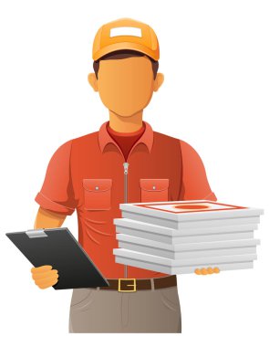 teslim genç adam kurye servis vektör illüstrasyon beyaz arka planda izole