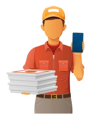 teslim genç adam kurye servis vektör illüstrasyon beyaz arka planda izole