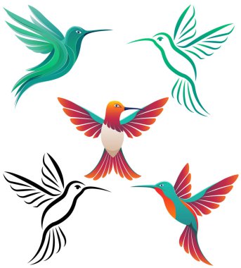 Ticari logomuz için sinekkuşu güzel küçük kuş stili logo beyaz arkaplanda izole edilmiş vektör çizimi