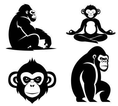 monkey gorilla chimpanzee logo creative and original for your business or company set logotype vector illustration isolated on white background clipart