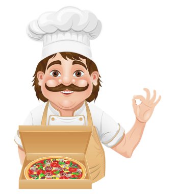 Şef adam mutfak vektör illüstrasyonunda yemek ve yemek hazırlıyor beyaz arka planda izole edilmiş.