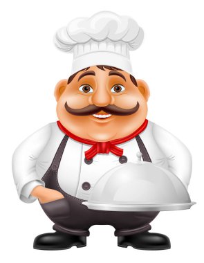 Şef adam mutfak vektör illüstrasyonunda yemek ve yemek hazırlıyor beyaz arka planda izole edilmiş.