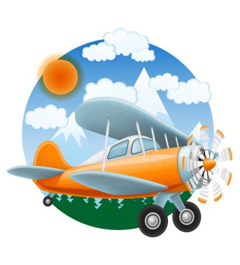 Beyaz arkaplanda izole edilmiş retro uçak vintage eski düzlem vektör illüstrasyon çizimi