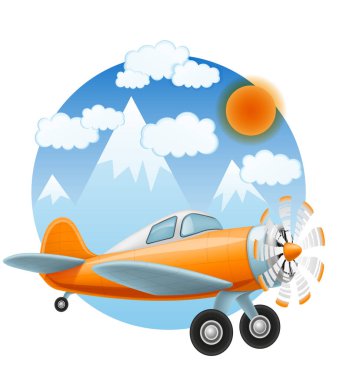 Beyaz arkaplanda izole edilmiş retro uçak vintage eski düzlem vektör illüstrasyon çizimi