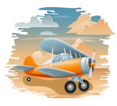 Beyaz arkaplanda izole edilmiş retro uçak vintage eski düzlem vektör illüstrasyon çizimi