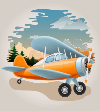 Beyaz arkaplanda izole edilmiş retro uçak vintage eski düzlem vektör illüstrasyon çizimi