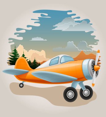 Beyaz arkaplanda izole edilmiş retro uçak vintage eski düzlem vektör illüstrasyon çizimi