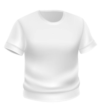 Kısa kollu ve yakalı klasik bir beyaz tişört gerçekçi. Moda, giysi tasarımı ve perakende tasarımı için ideal vektör illüstrasyonu