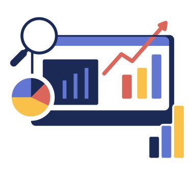 vektör illüstrasyonu verileri grafik ve grafiklerle analiz etmeyi ve pazarlama kavramlarını açıklamayı betimler