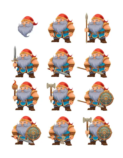 parlak mavi sakallı, zırhlı, turuncu şapkalı bir çizgi film karakteri kararlı bir ifadeyle ayakta duruyor tasarım renkli bir vektör illüstrasyonudur ve fantezi temalarını vurgular.