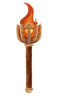 Fantezi ve antik meşalenin beyaz arka planda izole edilmiş ayrıntılı vektör çizimi