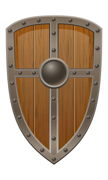 подробная векторная иллюстрация, показывающая фантазию и древний щит оружия на белом фоне
