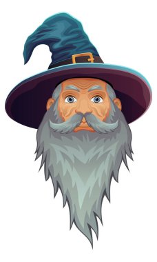 Beyaz arka planda izole edilmiş şapka ve pelerin çizim vektör resimli yaşlı adam.