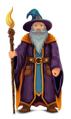 Beyaz arka planda izole edilmiş şapka ve pelerin çizim vektör resimli yaşlı adam.