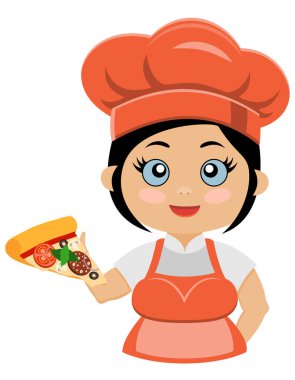 Kız aşçı aşçı mutfak vektör illüstrasyonunda yemek ve yemek hazırlıyor beyaz arka planda izole edilmiş.