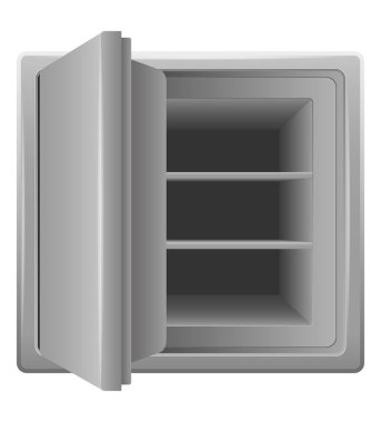 Beyaz arkaplanda izole edilmiş metal depolama ve güvenlik vektör çizimi