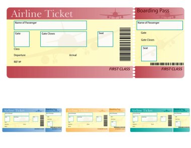 Bilet havayolu set simgeleri çizgi film stok vektör illüstrasyonu beyaz arkaplan izole