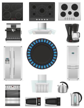 Mutfaktaki ev aletleri beyaz arka planda izole edilmiş egüt karikatür stok vektör çizimi