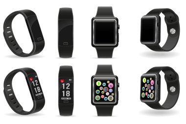 dokunmatik ekran stok vektör illüstrasyonuna sahip dijital akıllı saat beyaz arkaplanda izole edildi