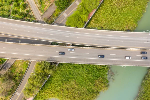 Aerial View Car Move Road — Stock Photo, Image