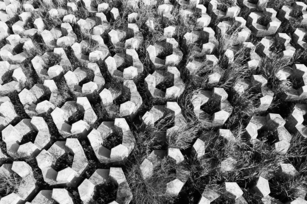 Vista Aerea Del Paesaggio Tetrapodi Bianco Nero — Foto Stock