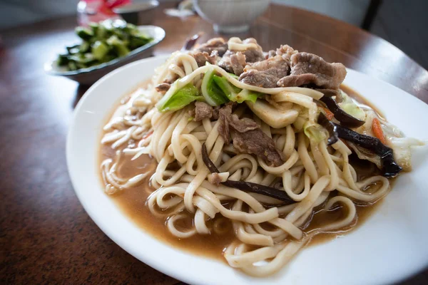 Plate Taiwanese Beef Stir Fried Noodles Snack Shop — Stock Photo, Image